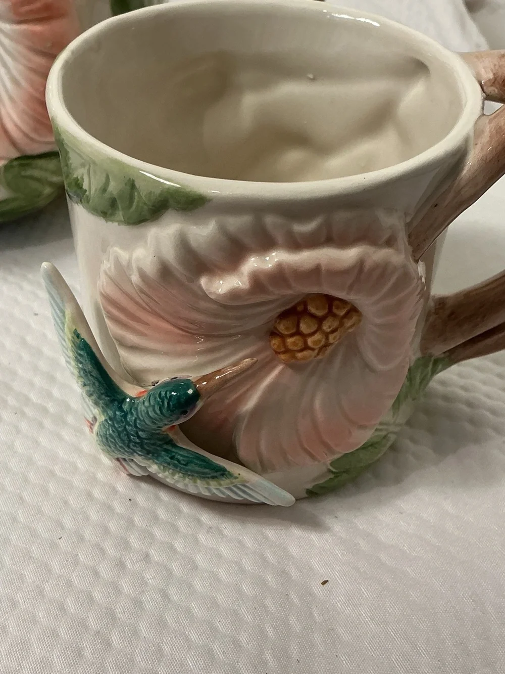 Rare lovely Vintage 1987 fitz & floyd 3D hummingbird hibiscus porcelainteapot